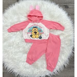 Vintage Girls Jog Togs Pink Hooded Kittens Mittens‎ Jogger Set Size 2T